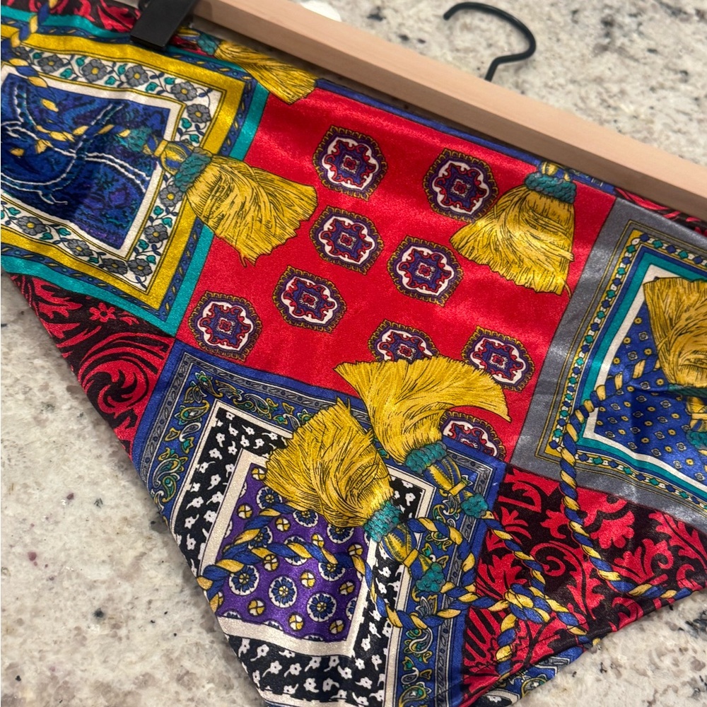 Colorful 90’s Vintage Purse Scarf with Tassel Print